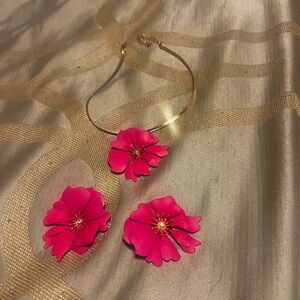 Fushia flower earrings and neclace set
